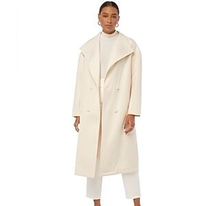 JustFab Cream Double-Breasted Coat